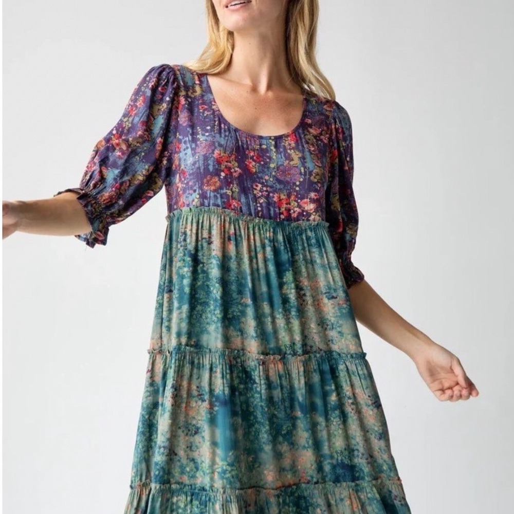 New Natural Life Floral Colette Tiered Maxi Dress XL Boho Cottagecore